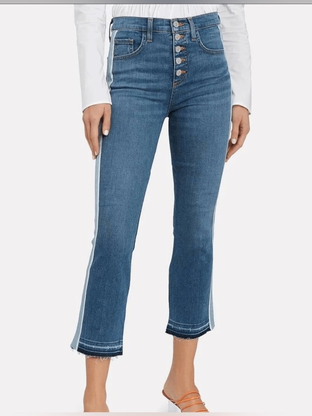 Veronica Beard Carolyn Blue Cropped High-Rise Jeans w/ Grosgrain Side Stripe ❤️